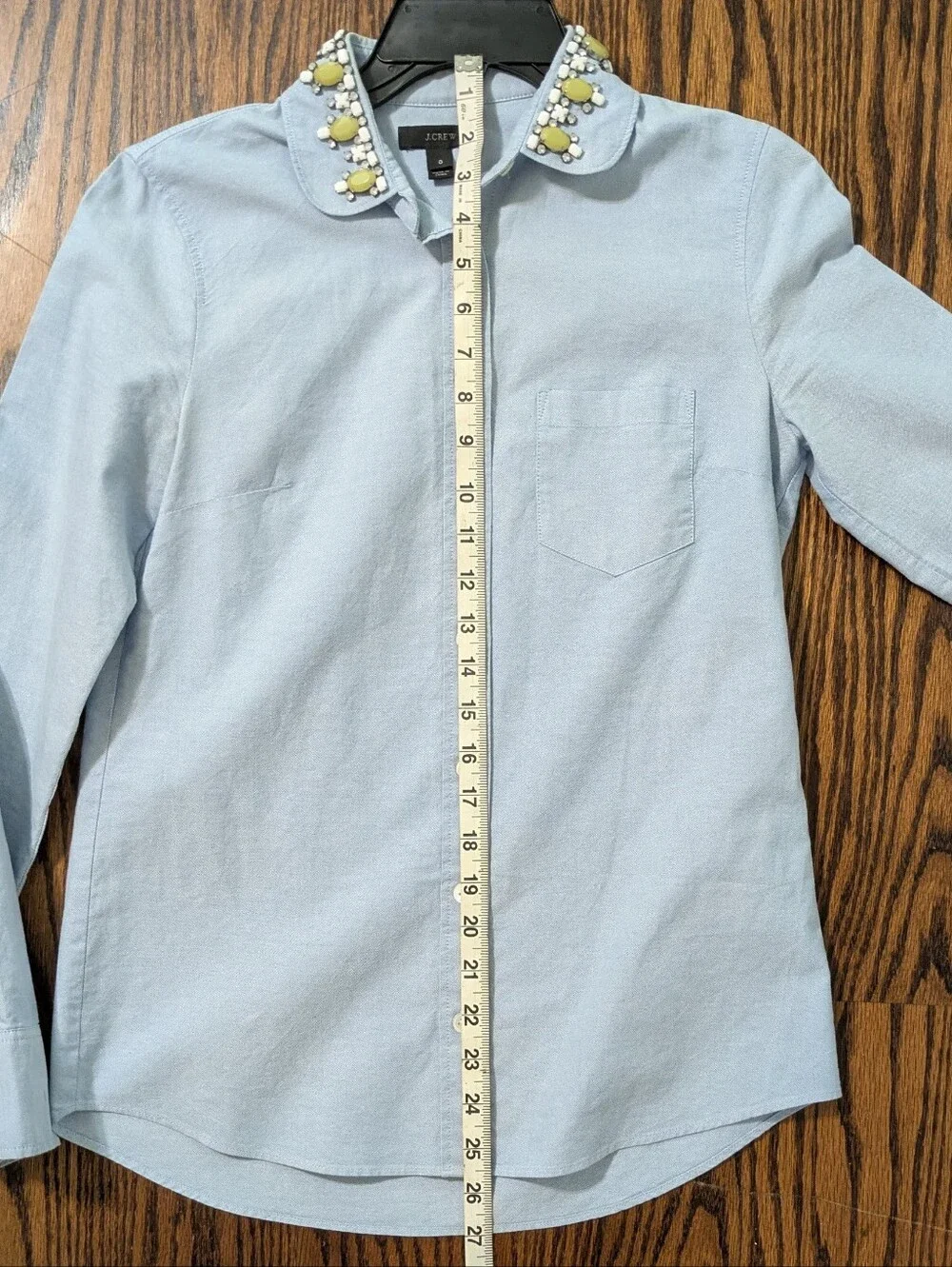 J.Crew Embellished Jeweled Collar Blue Oxford Button-Up - Size 0